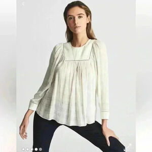 New Reiss Marcia Ladder Sheer Interest White Blouse Size 4